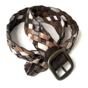 Y2K Rolfs Braided Wide Leather Belt XL Brown White Wide Boho Western Festival